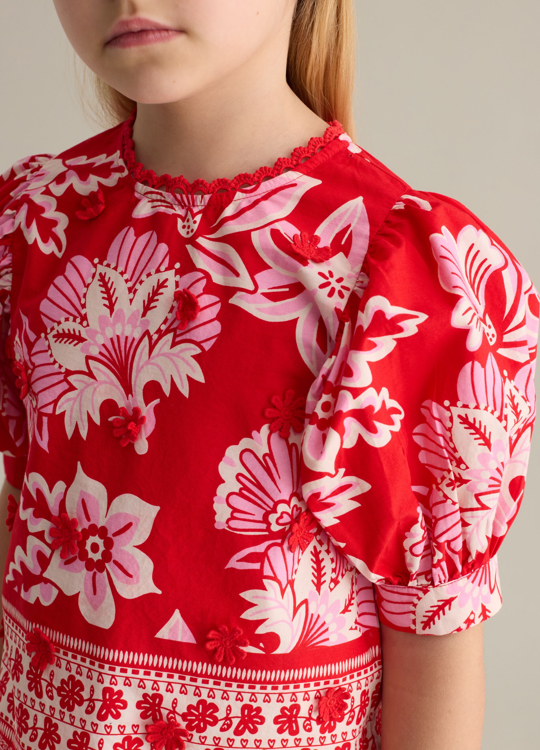 Blouse with floral pattern and broderie anglaise details