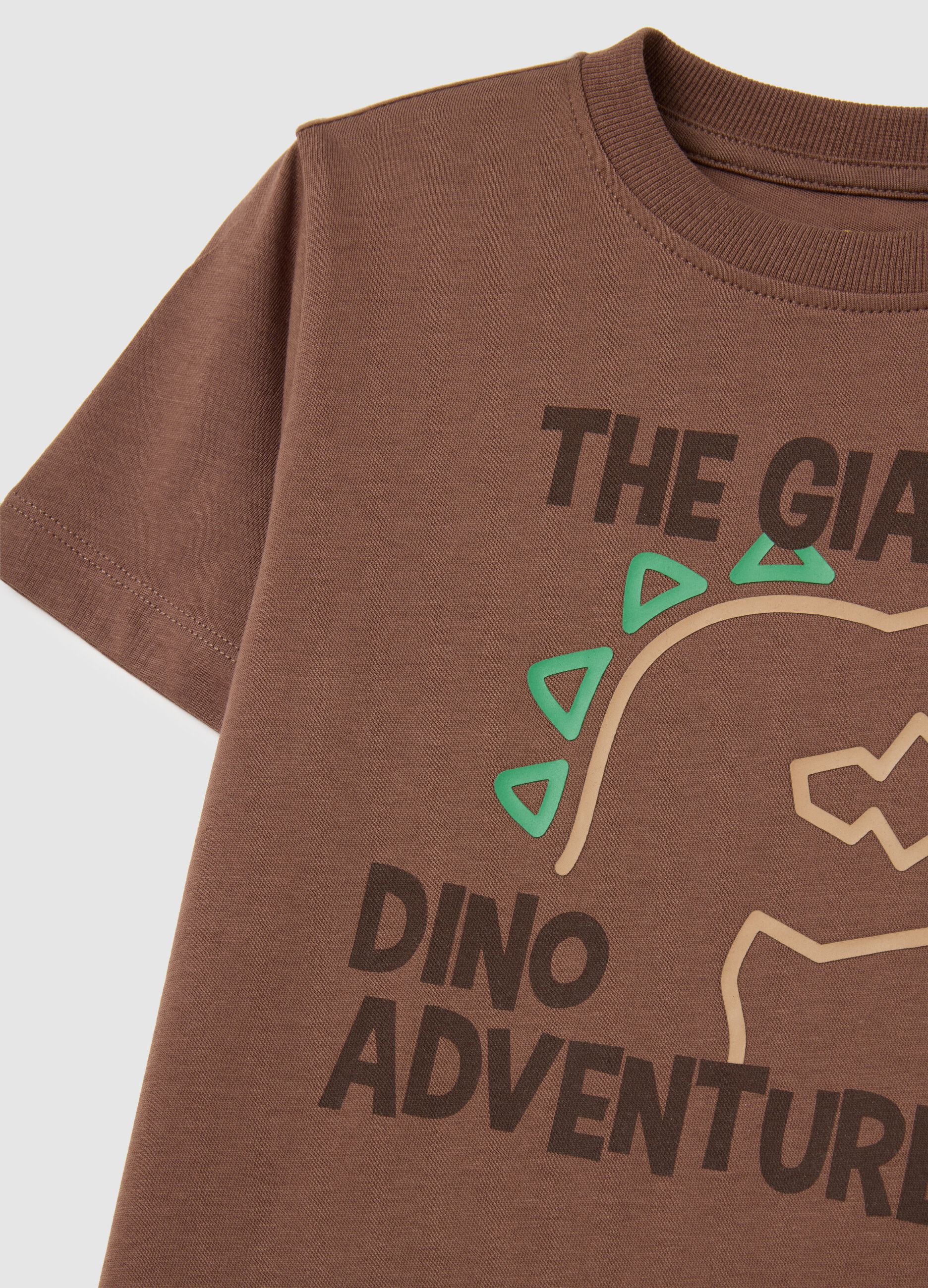 T-shirt da bambino in puro cotone marrone regular fit con stampa