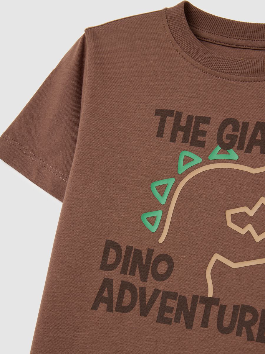 Children's brown regular fit pure cotton T-shirt with print_3