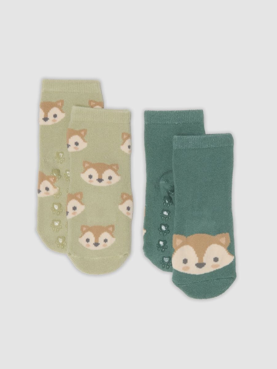 2-pack of green organic stretch cotton socks with fox print_0