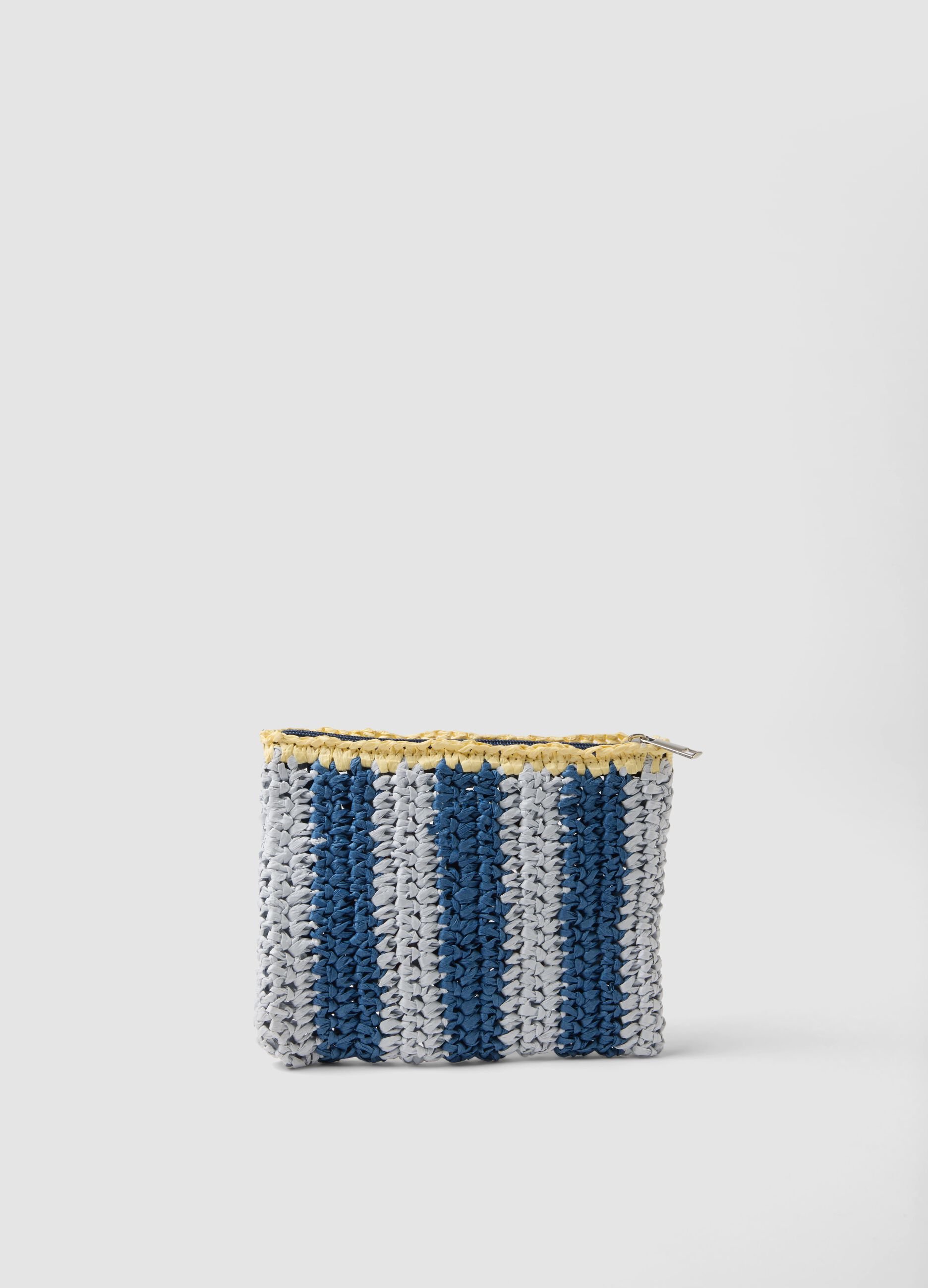 Multicolour clutch in pure woven paper fabric with slogan