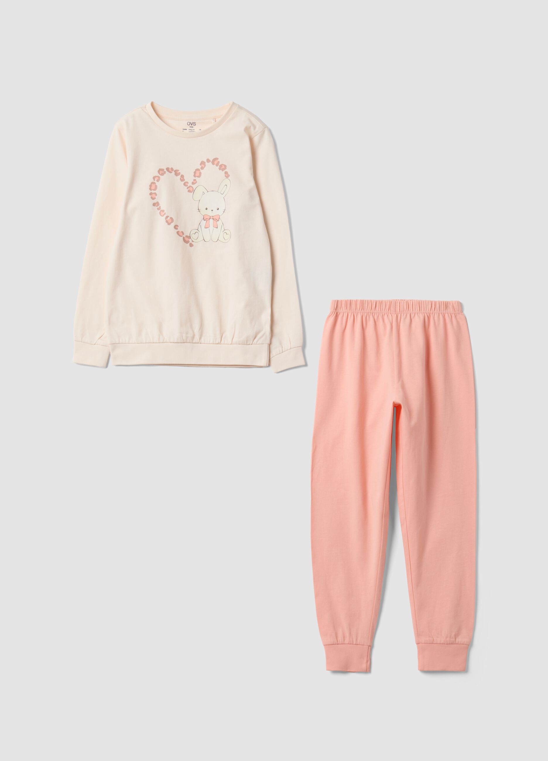 Pigiama rosa in puro cotone organico con stampa coniglietto per bambina