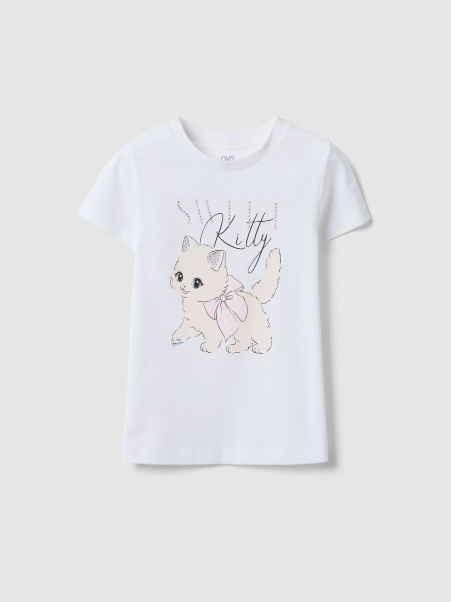 T-shirt in puro cotone bianca regular fit con stampa per bambina_0