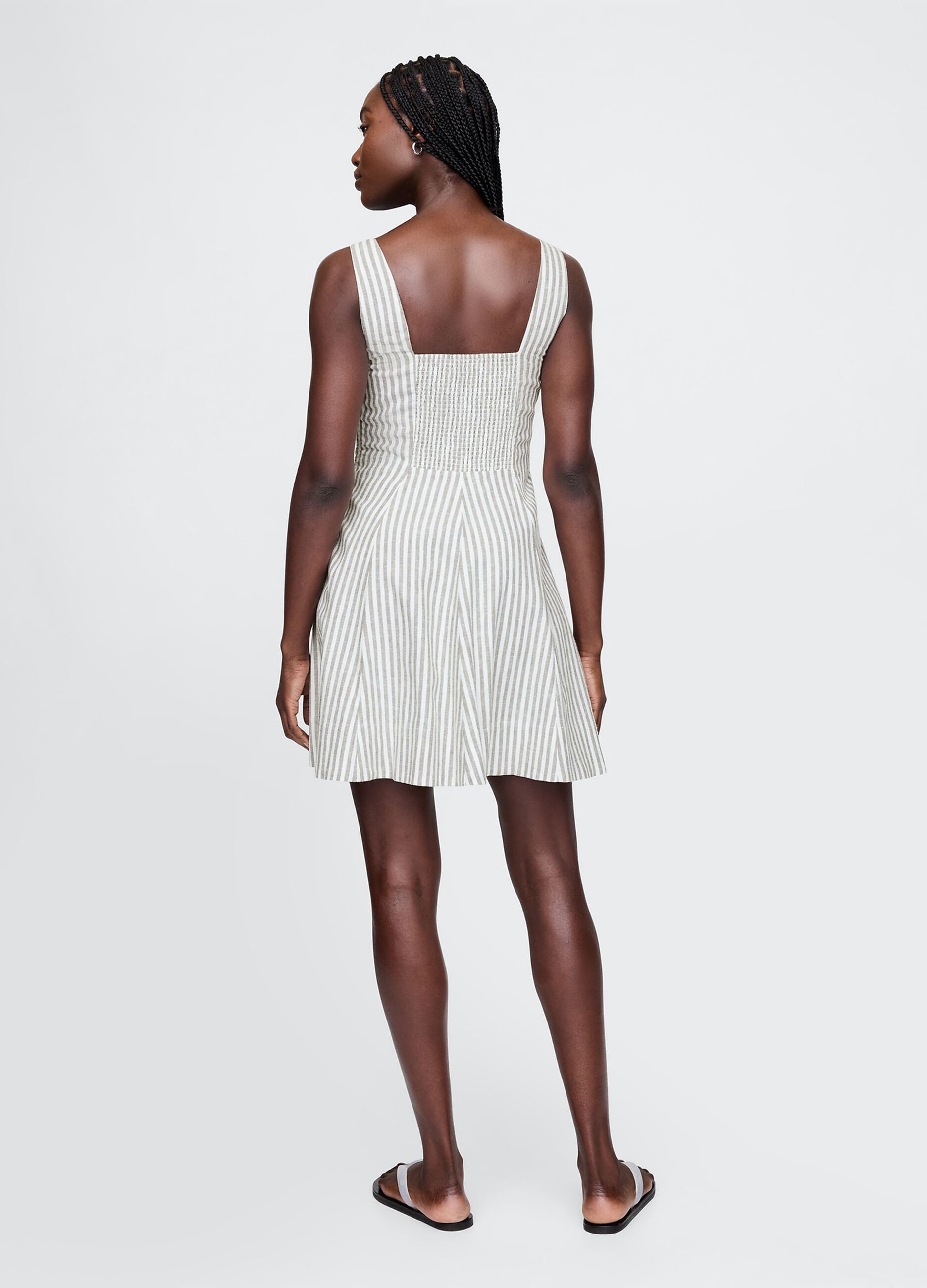 White and grey striped dress in linen and viscose