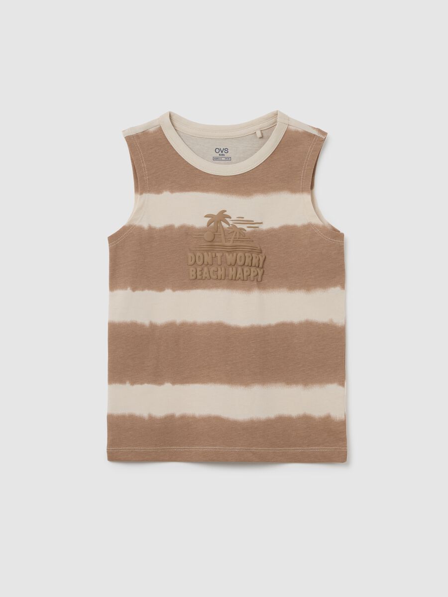 Canotta da bambino in puro cotone beige regular fit con stampa_0