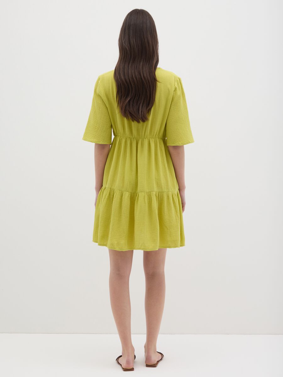 Short green pure cotton women's dress_2