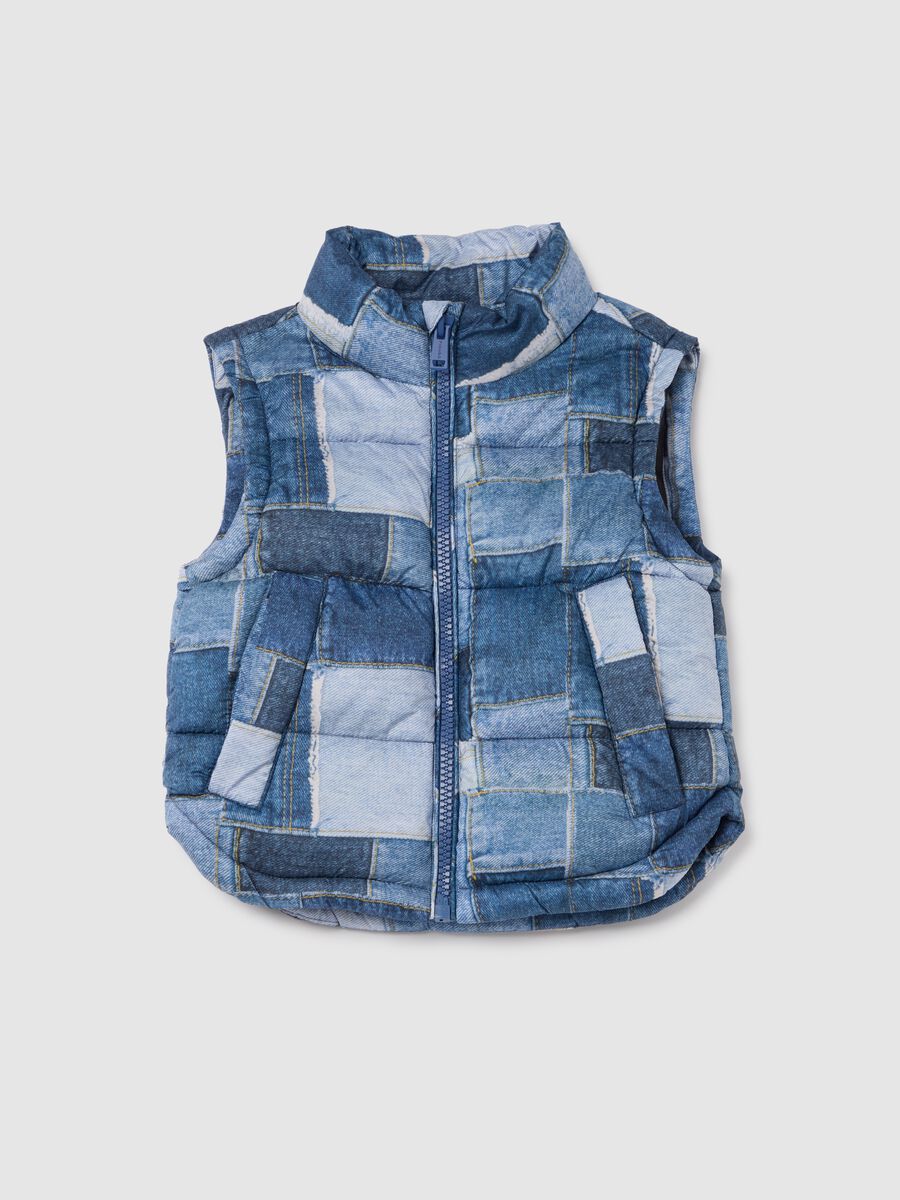 Padded gilet with denim-effect print_3