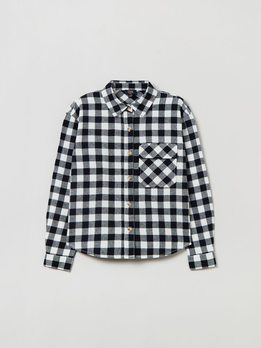 Camicia in cotone con fantasia a scacchi_0