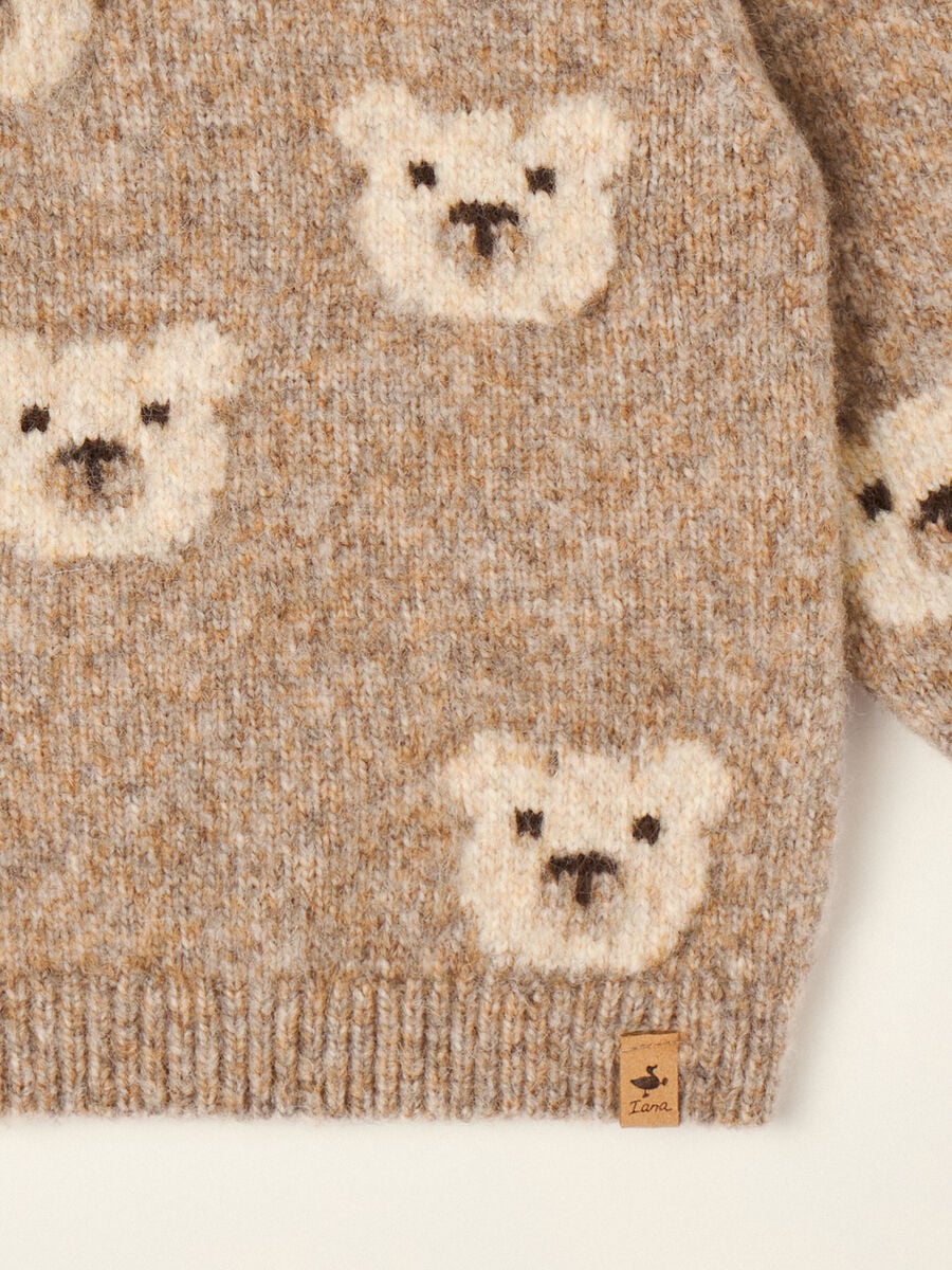Maglione beige in misto lana con girocollo a orsetti_1