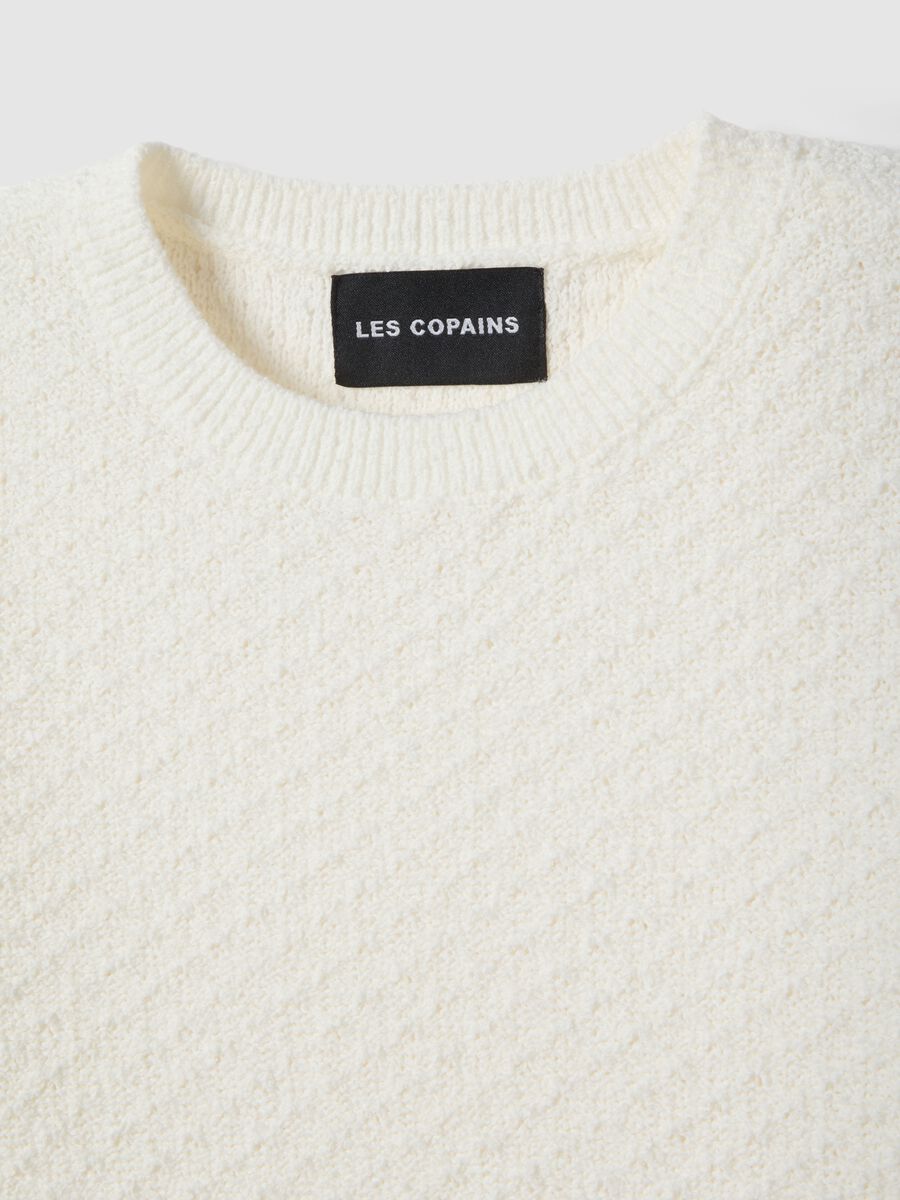 Slim Fit White Cotton Blend Crew Neck Sweater_1