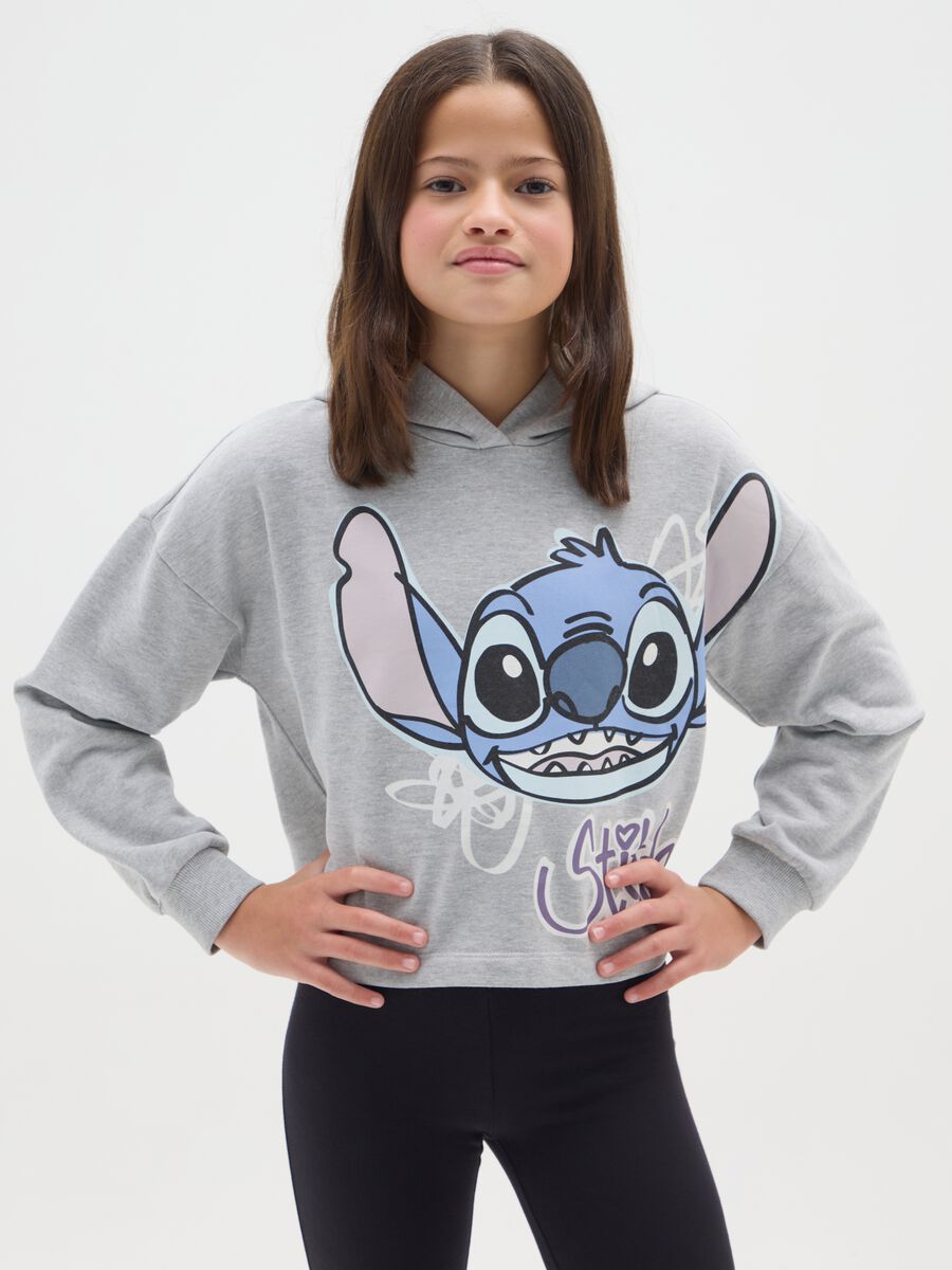 Girls' grey regular fit cotton blend sweatshirt with Stitch_0