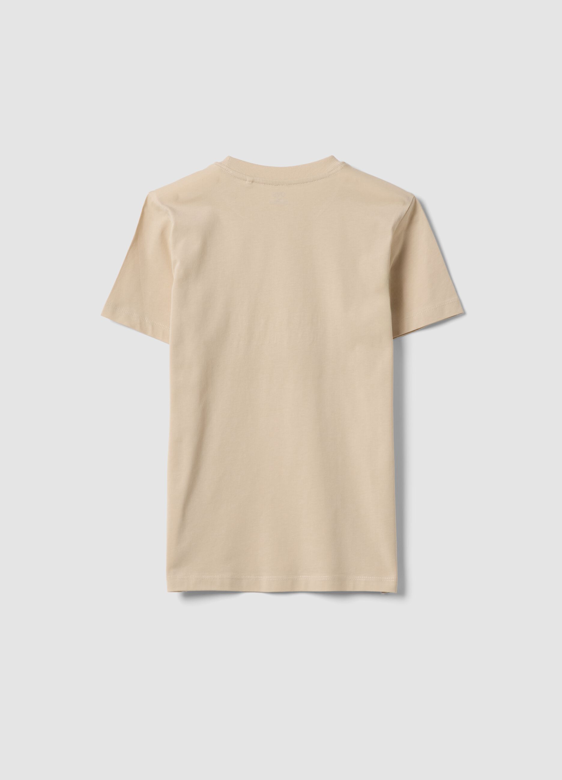 Beige pure cotton regular-fit boys&rsquo; T-shirt with prints