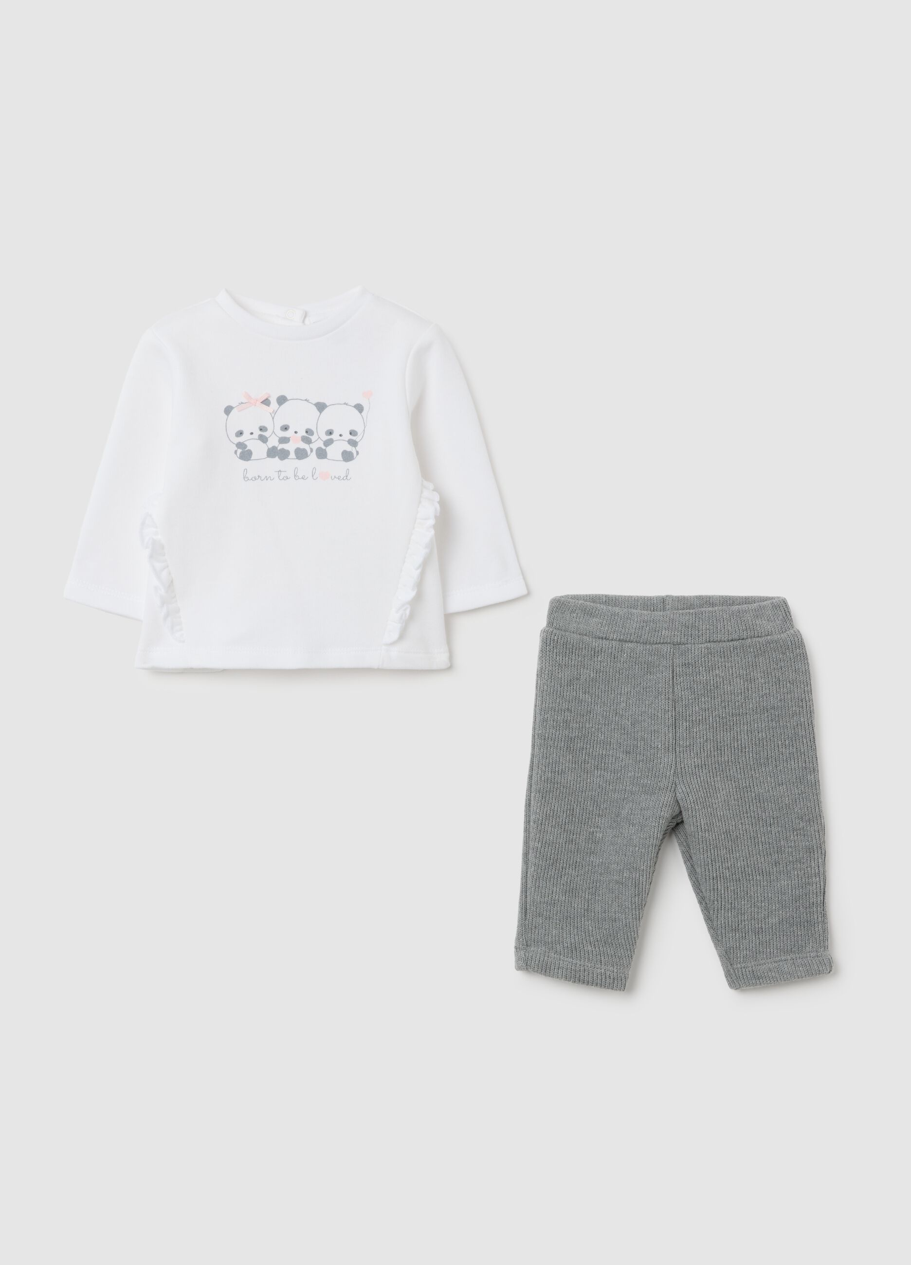 Newborn set in pure white and grey cotton
