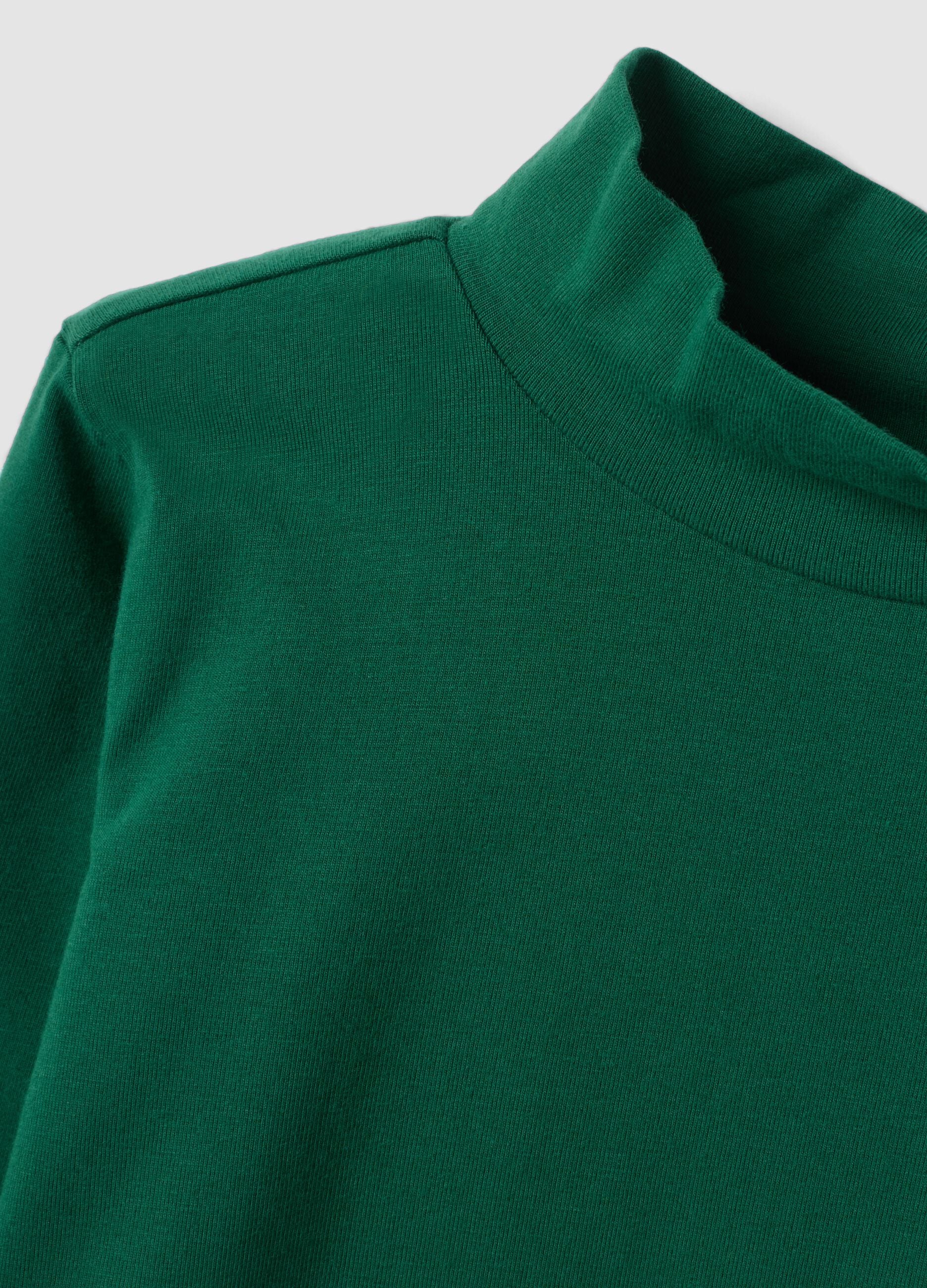 Green crew-neck T-shirt in stretch organic cotton