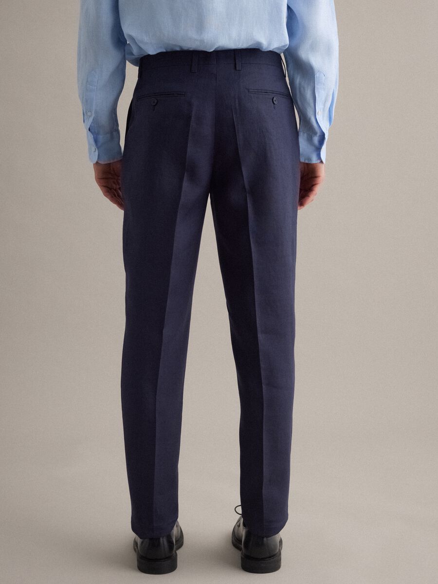 Pantaloni in puro lino blu slim fit_2