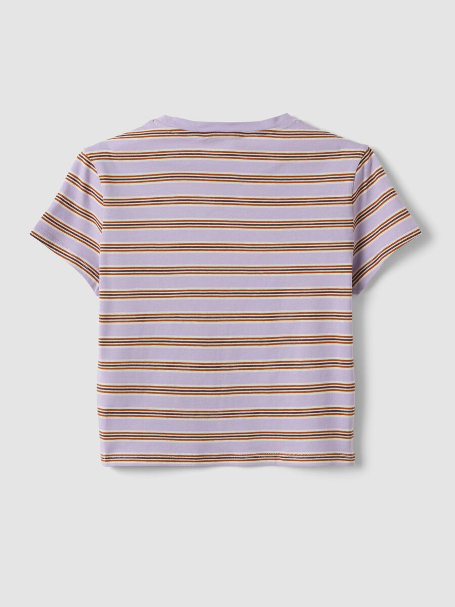 Purple striped pure cotton cropped T-shirt with print_2