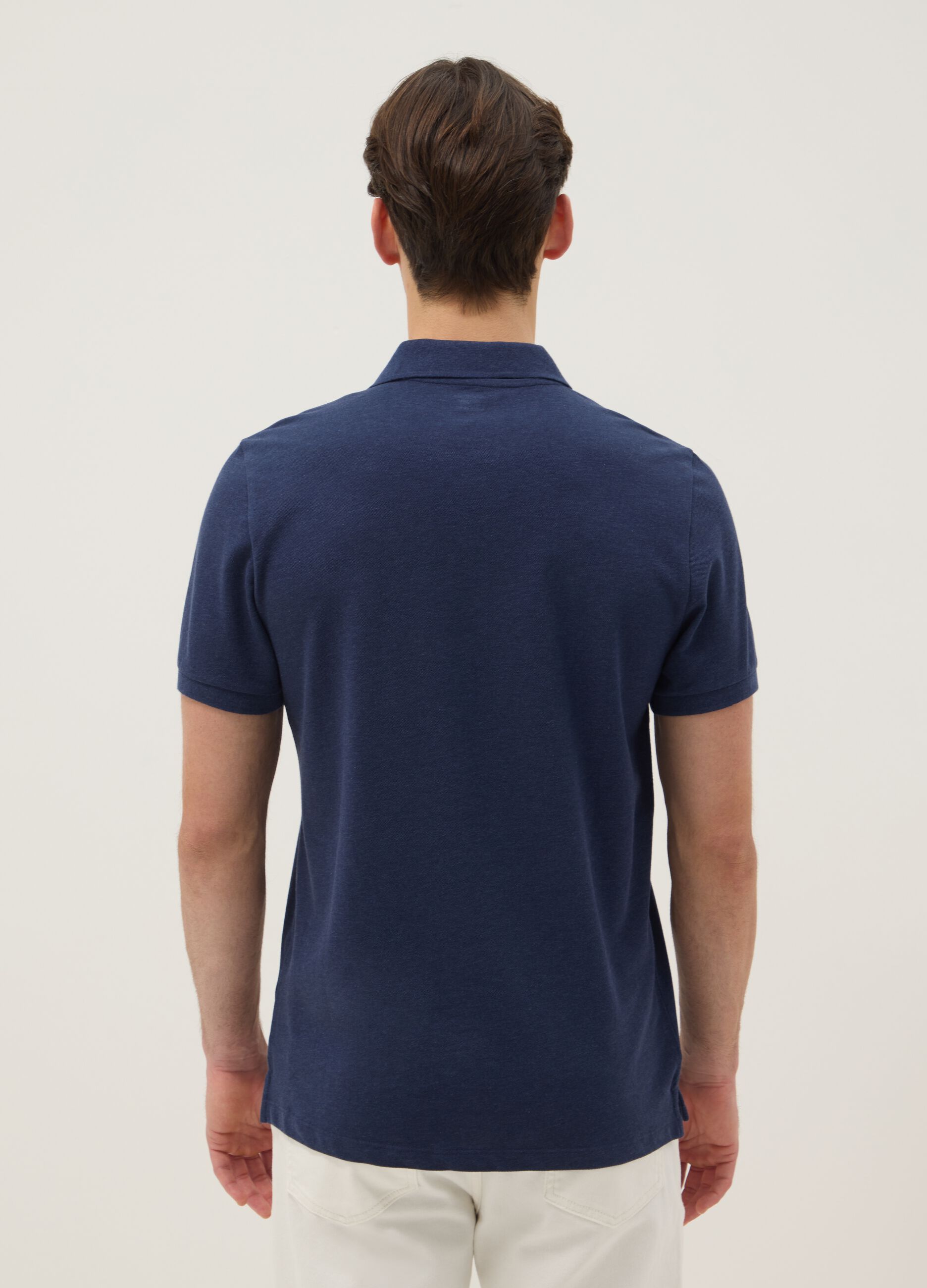 Blue pure cotton short-sleeve polo shirt, regular fit