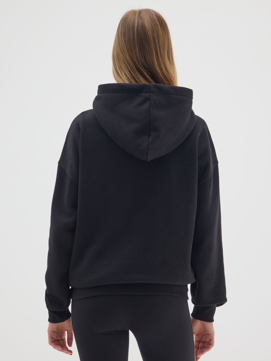 Black cotton blend hoodie with Everlast print_2