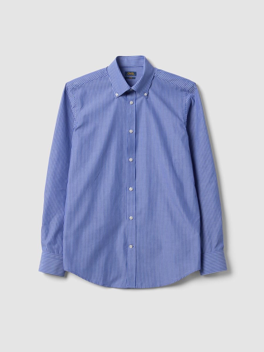 Camicia blu in misto cotone con collo botton down slim fit easy iron_4