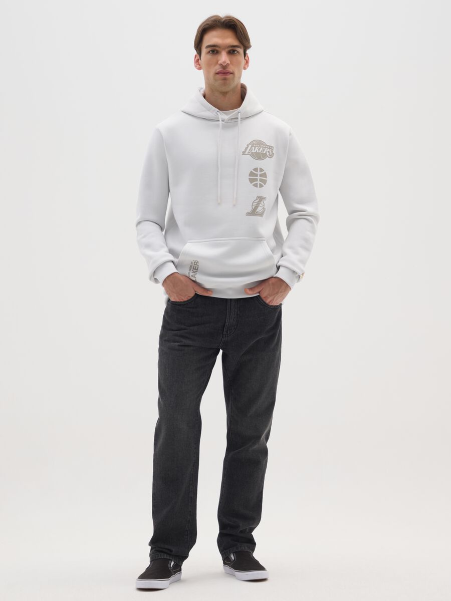 White Cotton Blend Sweatshirt with Los Angeles Lakers Print_1