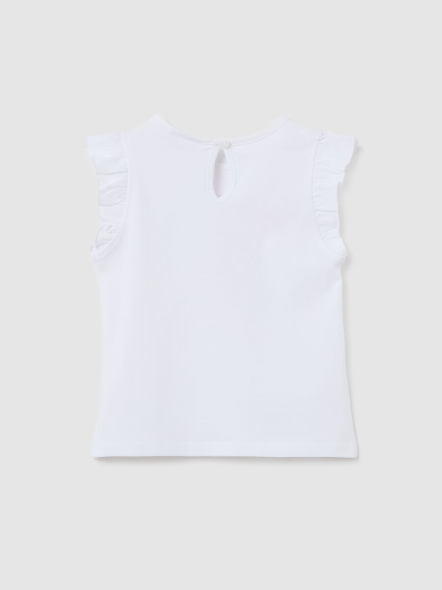 White tank top in cotton with print and flounce_1