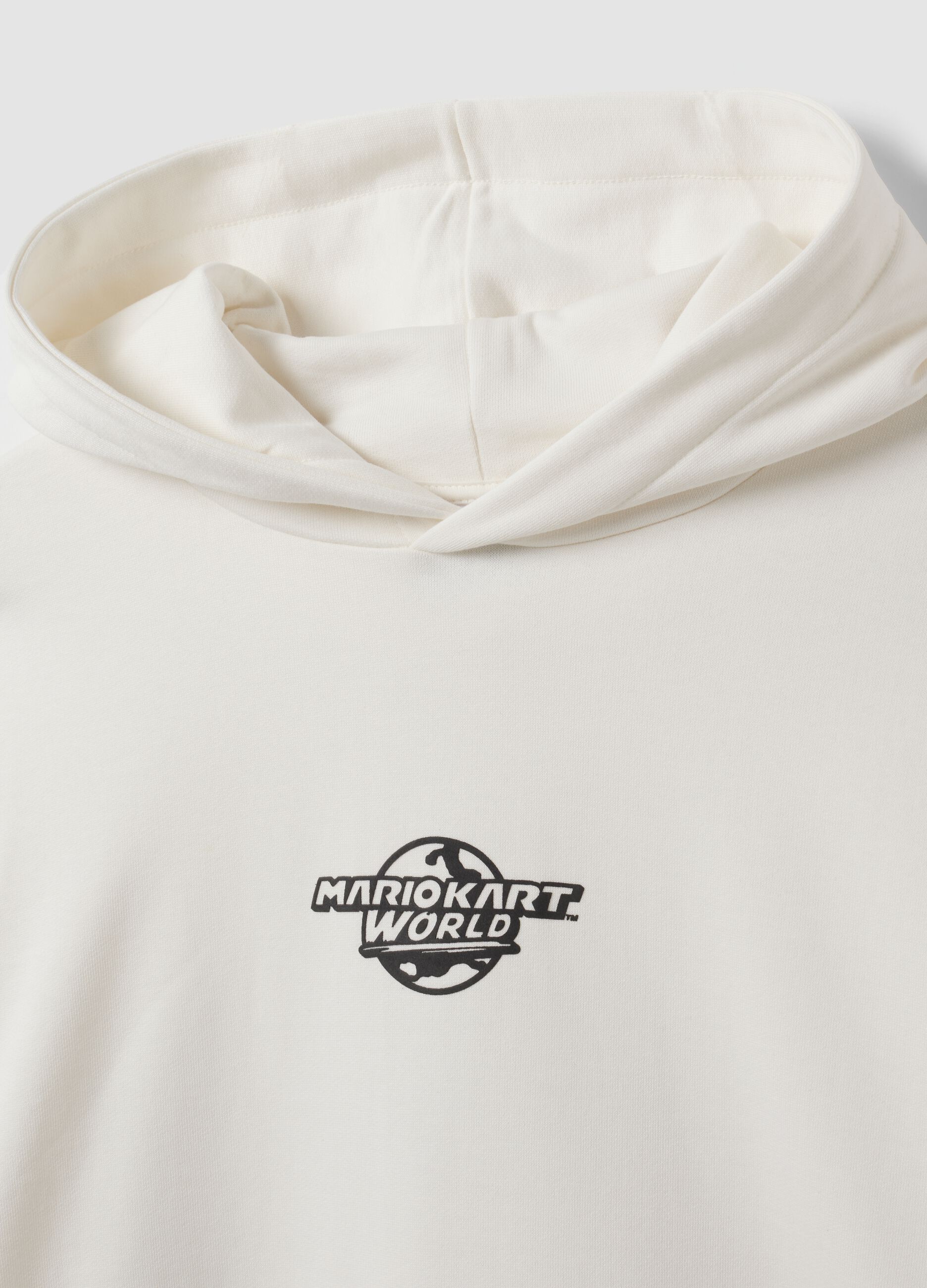 White pure cotton hoodie with Mario Kart print