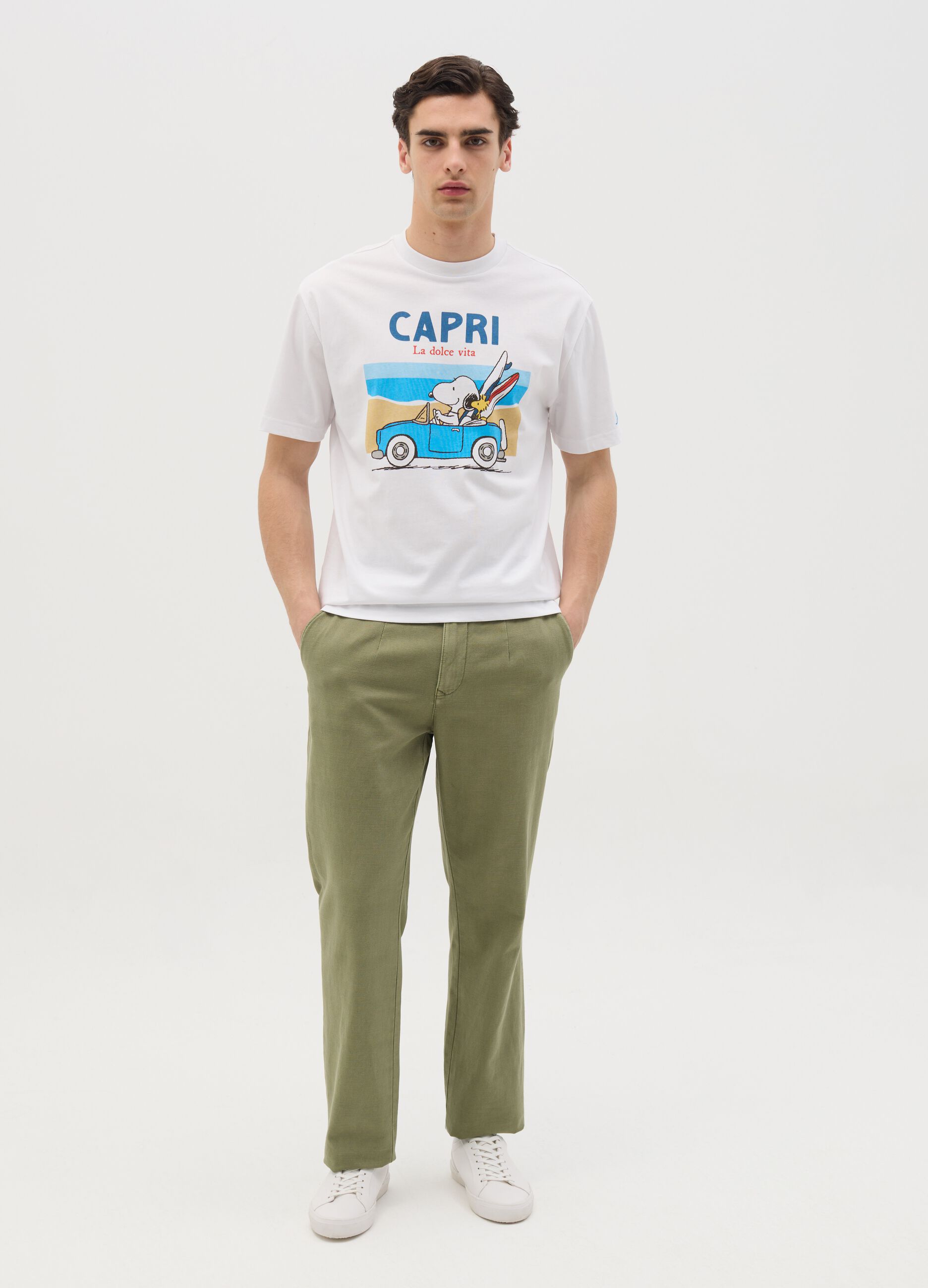 White T-shirt with Snoopy La Dolce Vita print