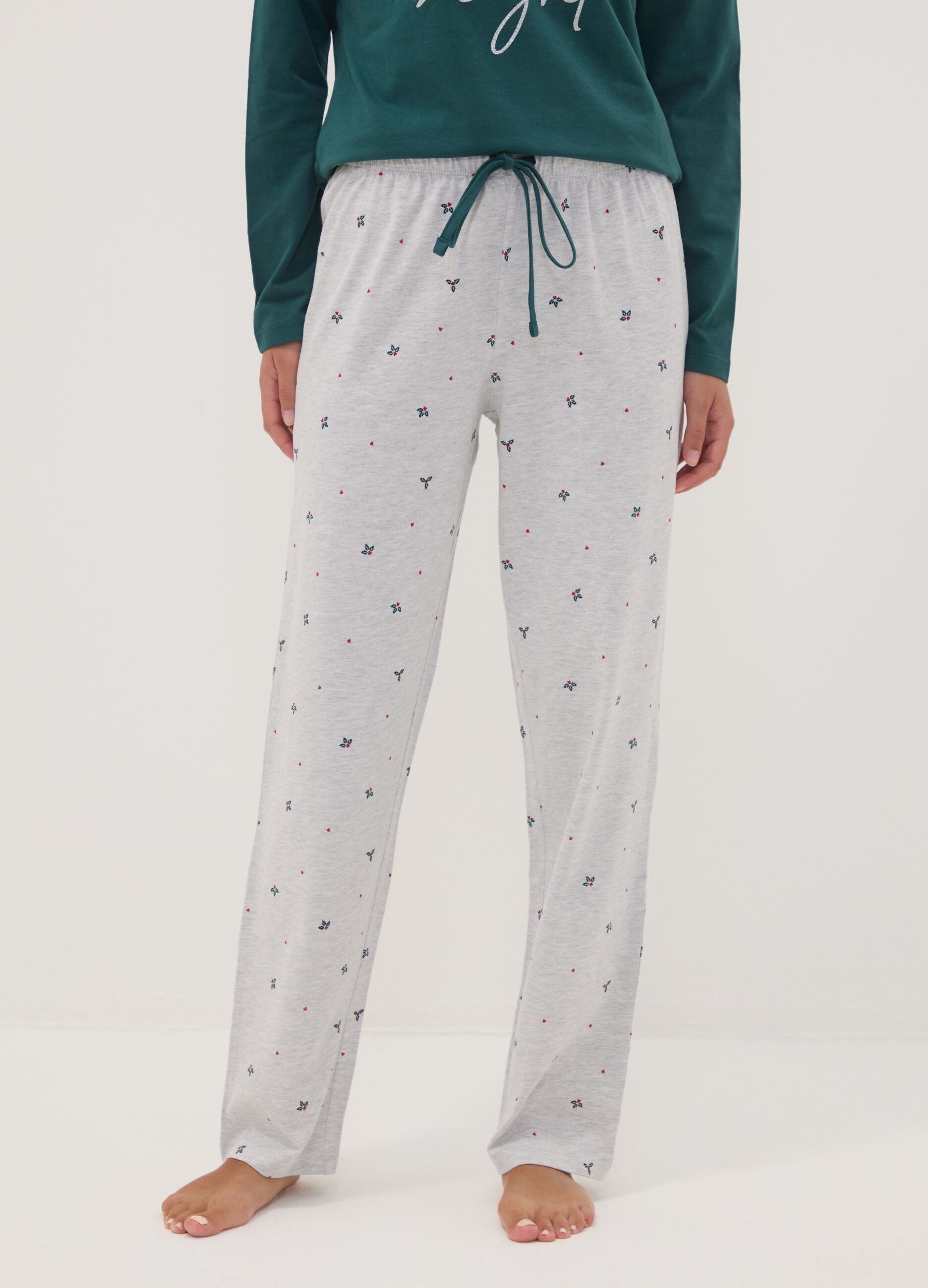 Green crew-neck pyjamas in pure organic cotton