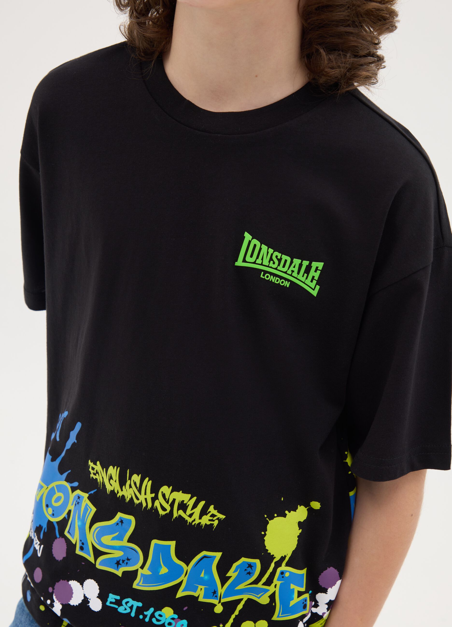 Cotton T-shirt with graffiti-style logo print