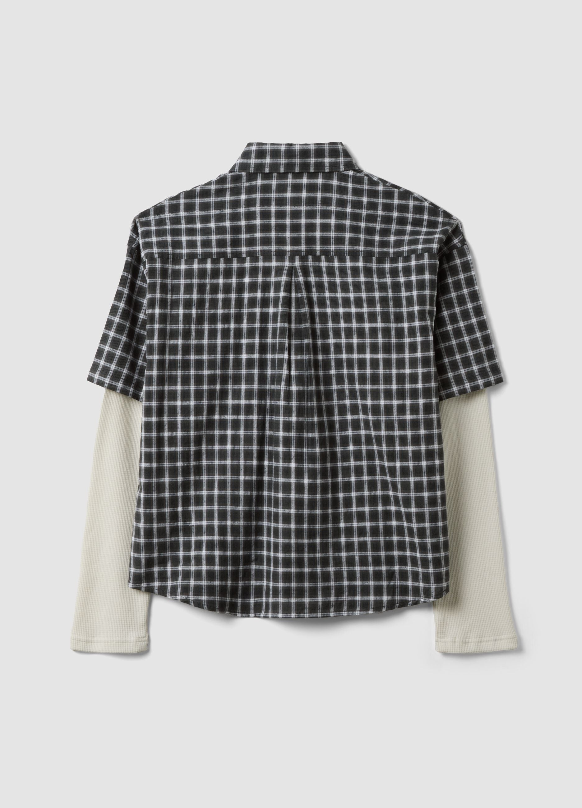 Black double-layer checked pure cotton poplin shirt, oversized fit