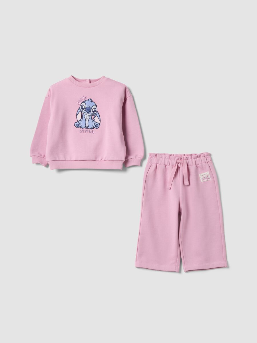 Completo jogging rosa in puro cotone con ricamo Lilo & Stitch per bimba_0