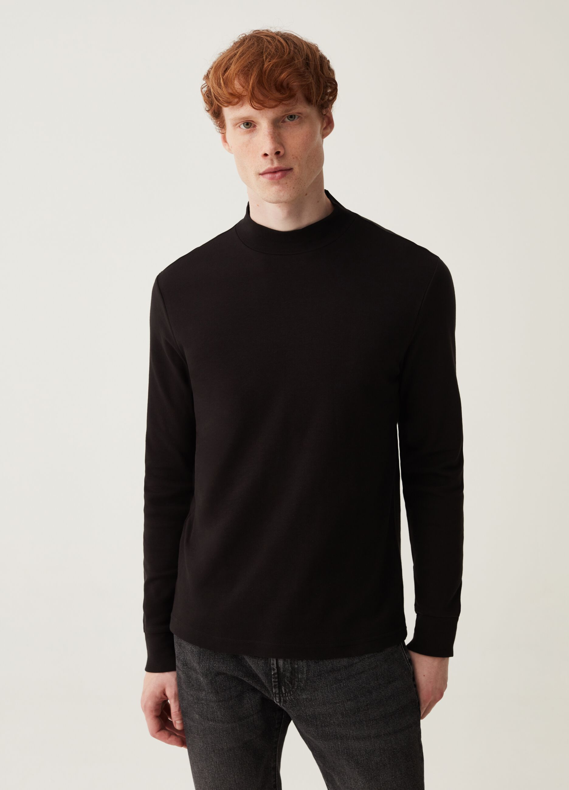 T-shirt a maniche lunghe mock neck_0