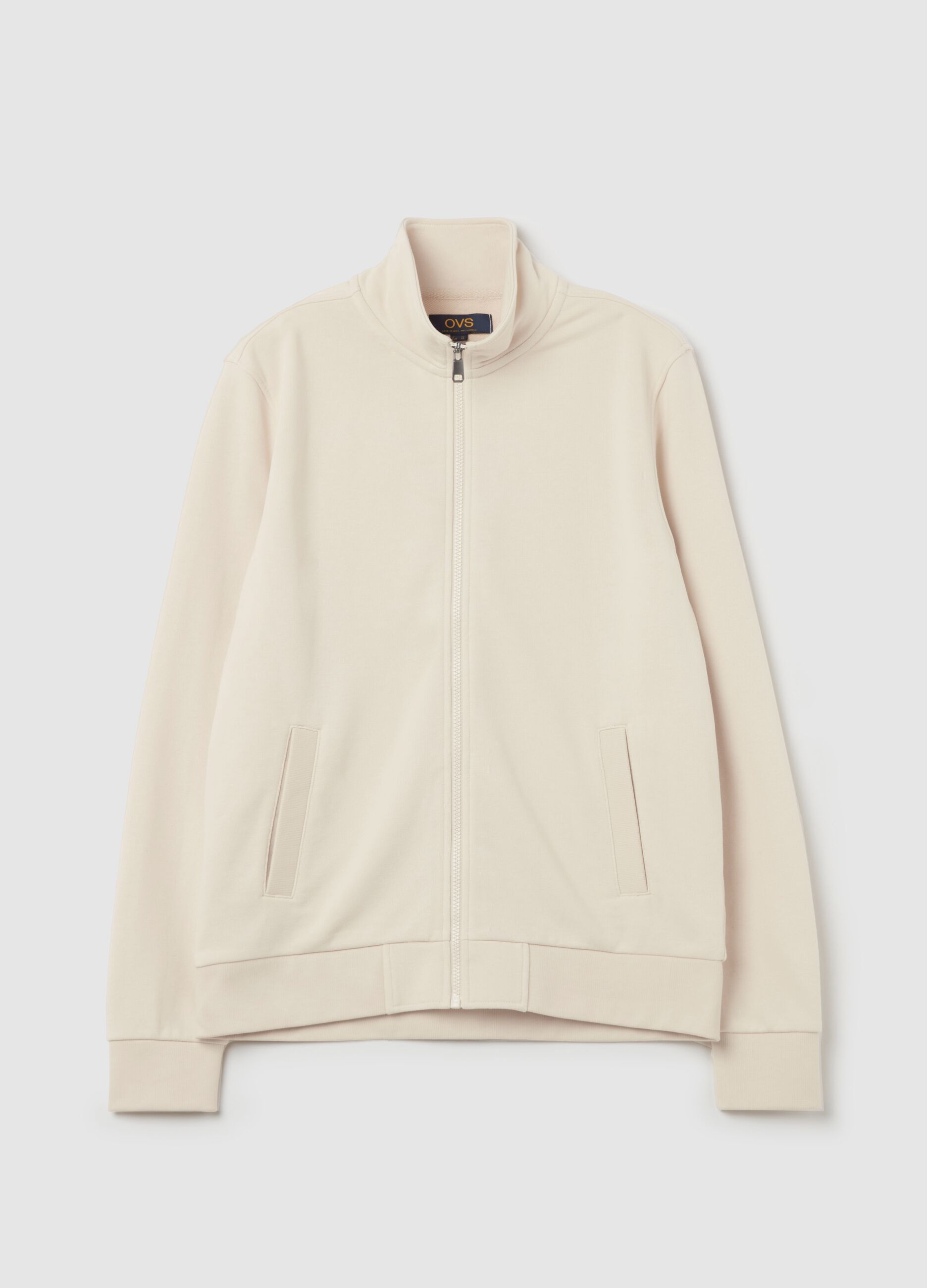 Fullzip in French Terry a collo alto Bianco panna da Uomo OVS