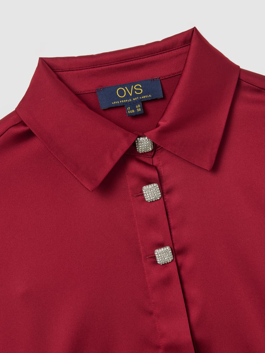 Red Satin Regular Fit Shirt with Buttons_5