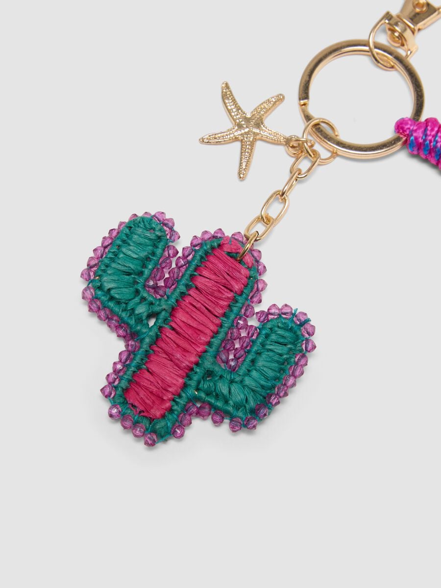 Pink pure cotton keyring with cactus charm_1