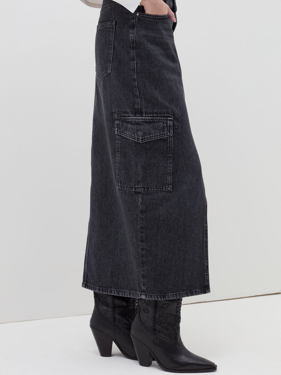 Gonna lunga cargo in denim_3