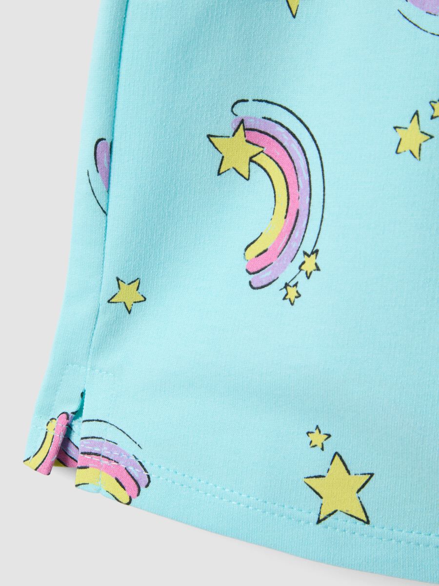 Girls' sky blue pure cotton shorts - regular fit with rainbows_3