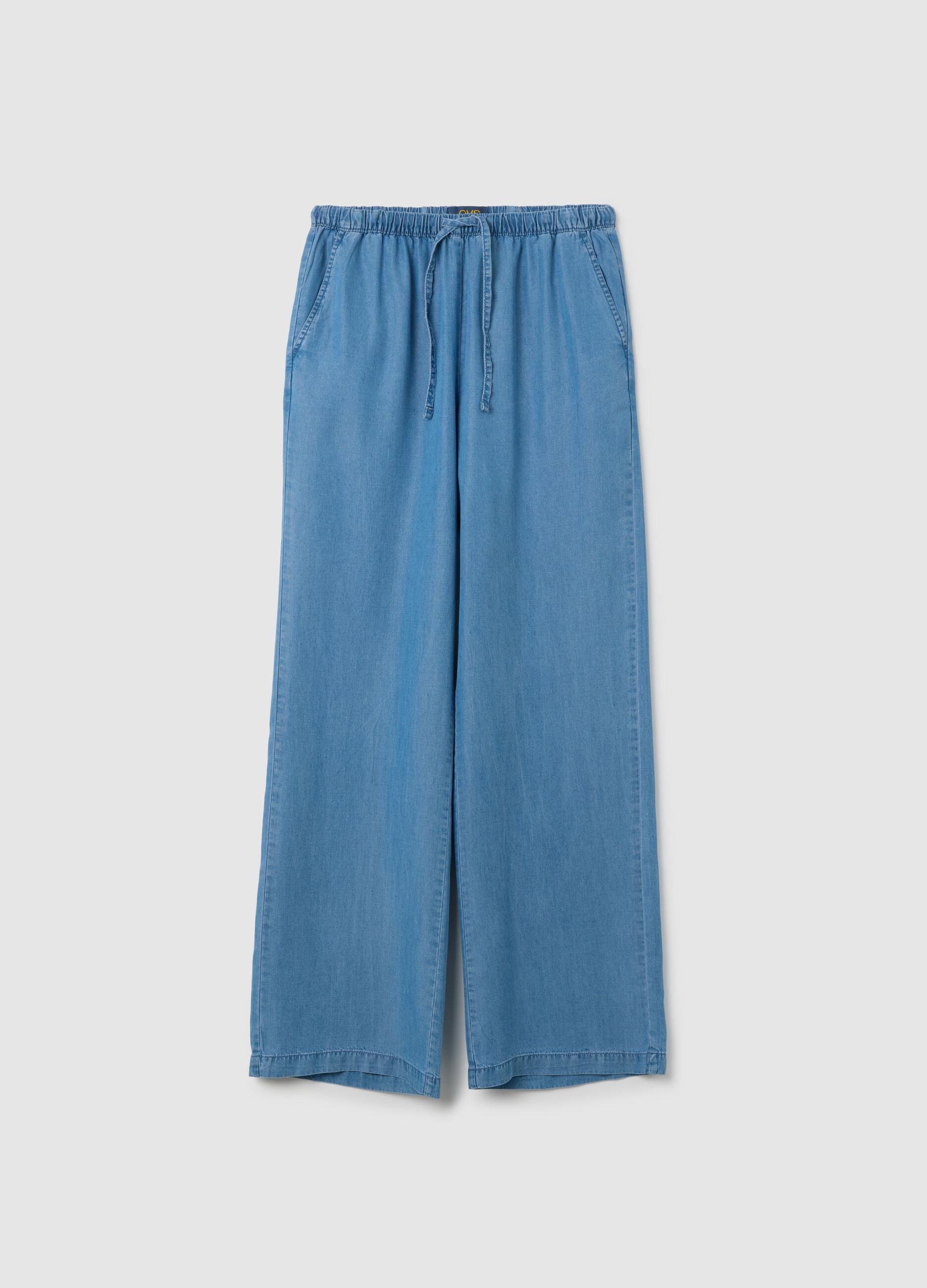 Women's wide blue pure Lyocell trousers