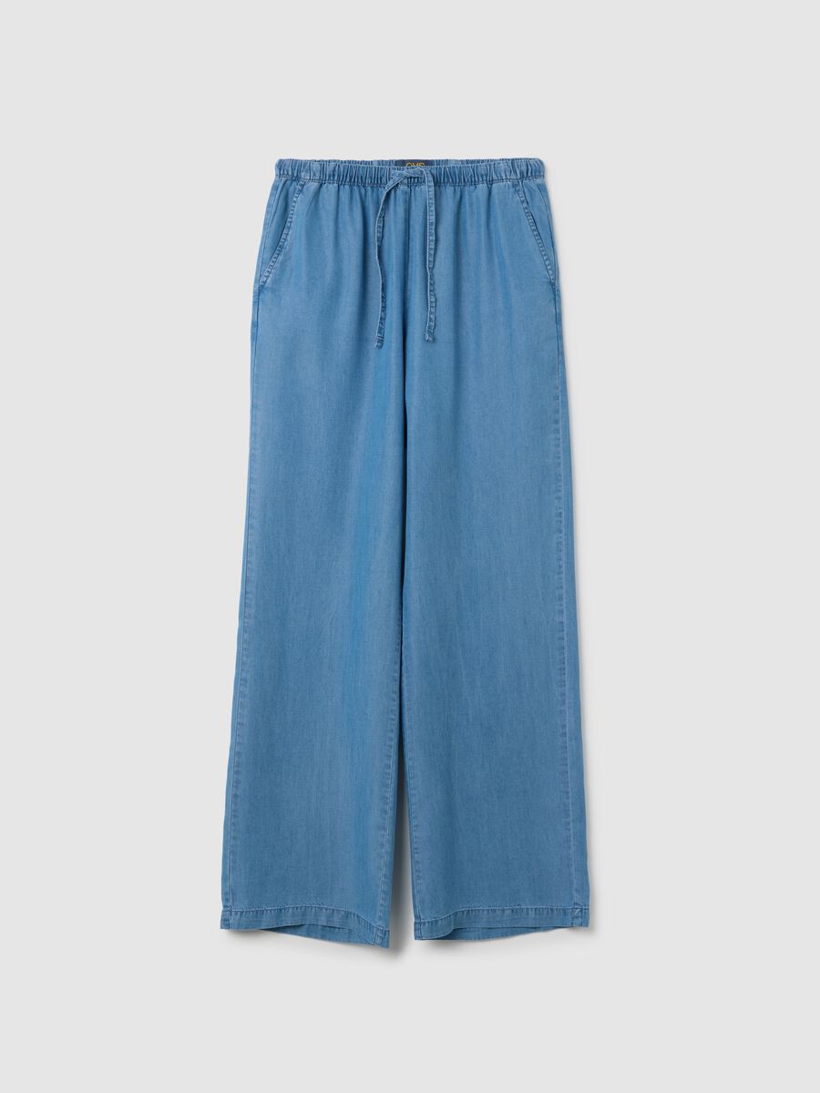 Pantaloni da donna in puro Lyocell azzurri larghi_4