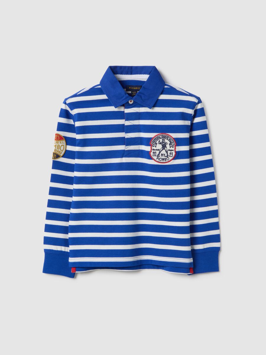 Boys' regular fit multicolour striped pure cotton polo with patches_0