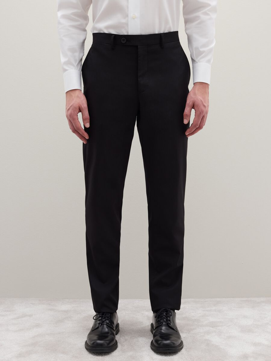 Black Stretch Fabric Regular Fit Trousers_1