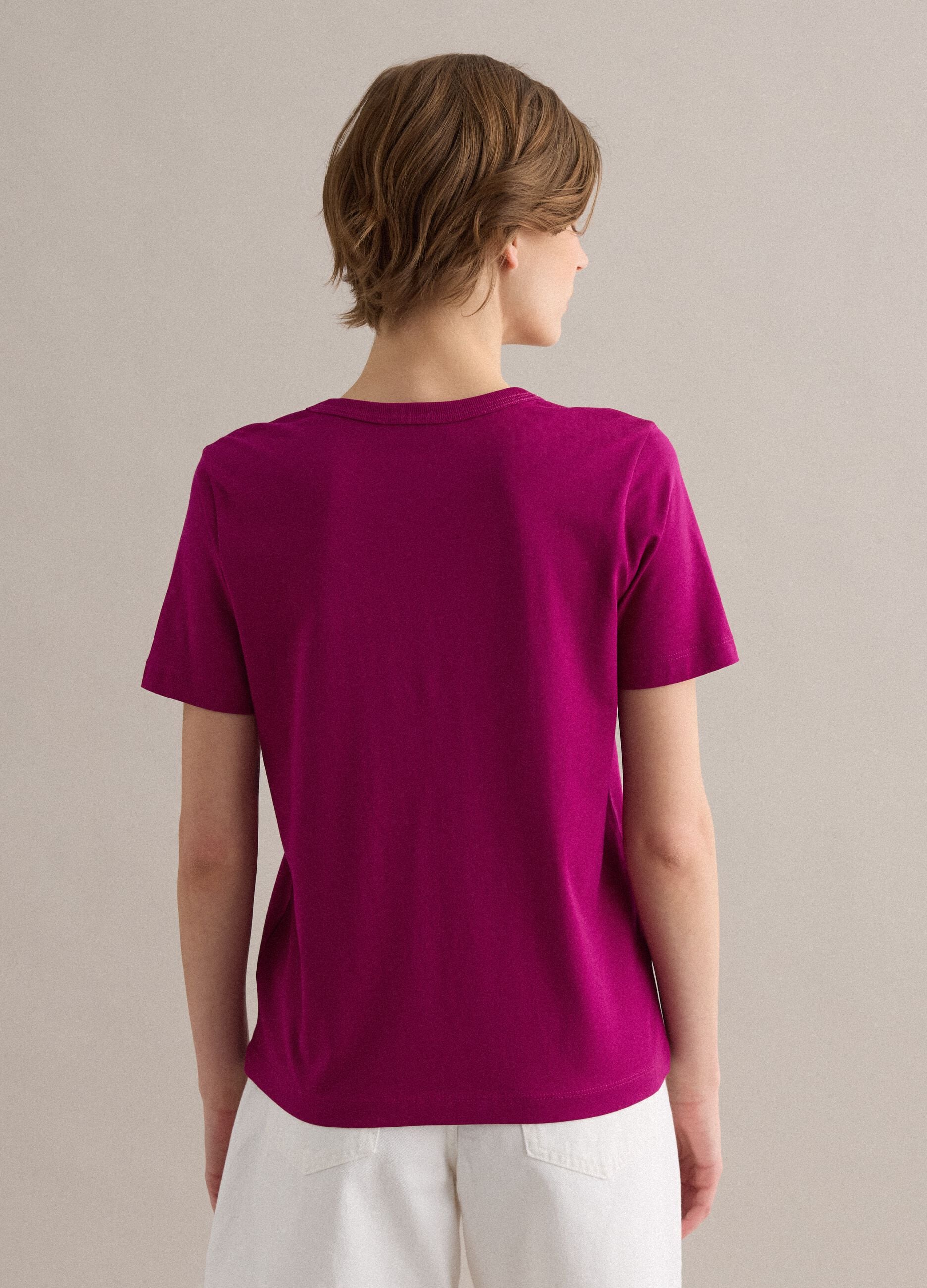 Purple pure cotton V-neck T-shirt regular fit
