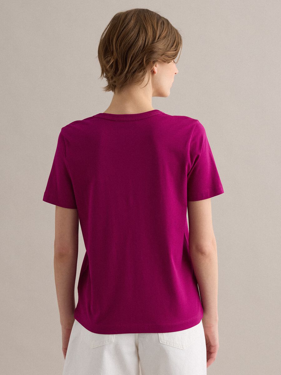 Purple pure cotton V-neck T-shirt regular fit_3
