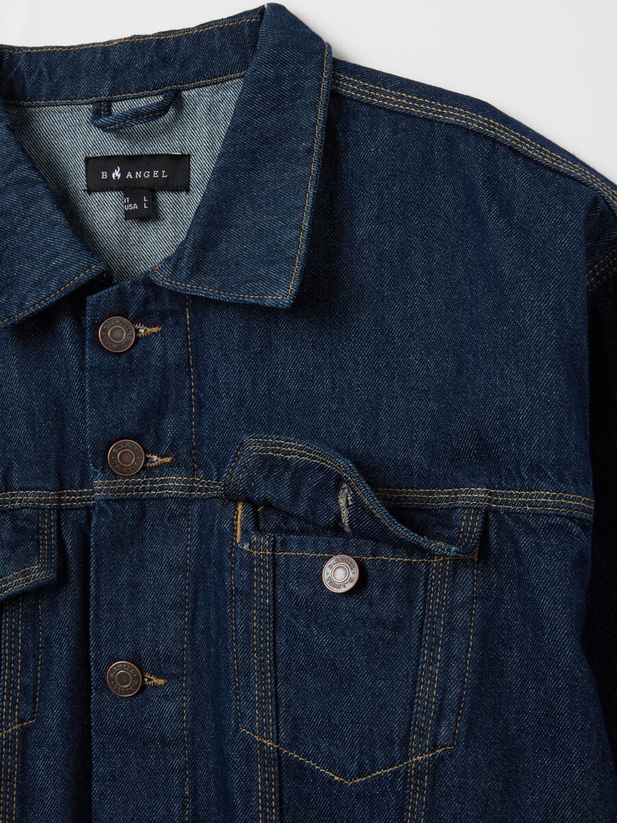 Blue denim pure cotton jacket with oversized fit_5