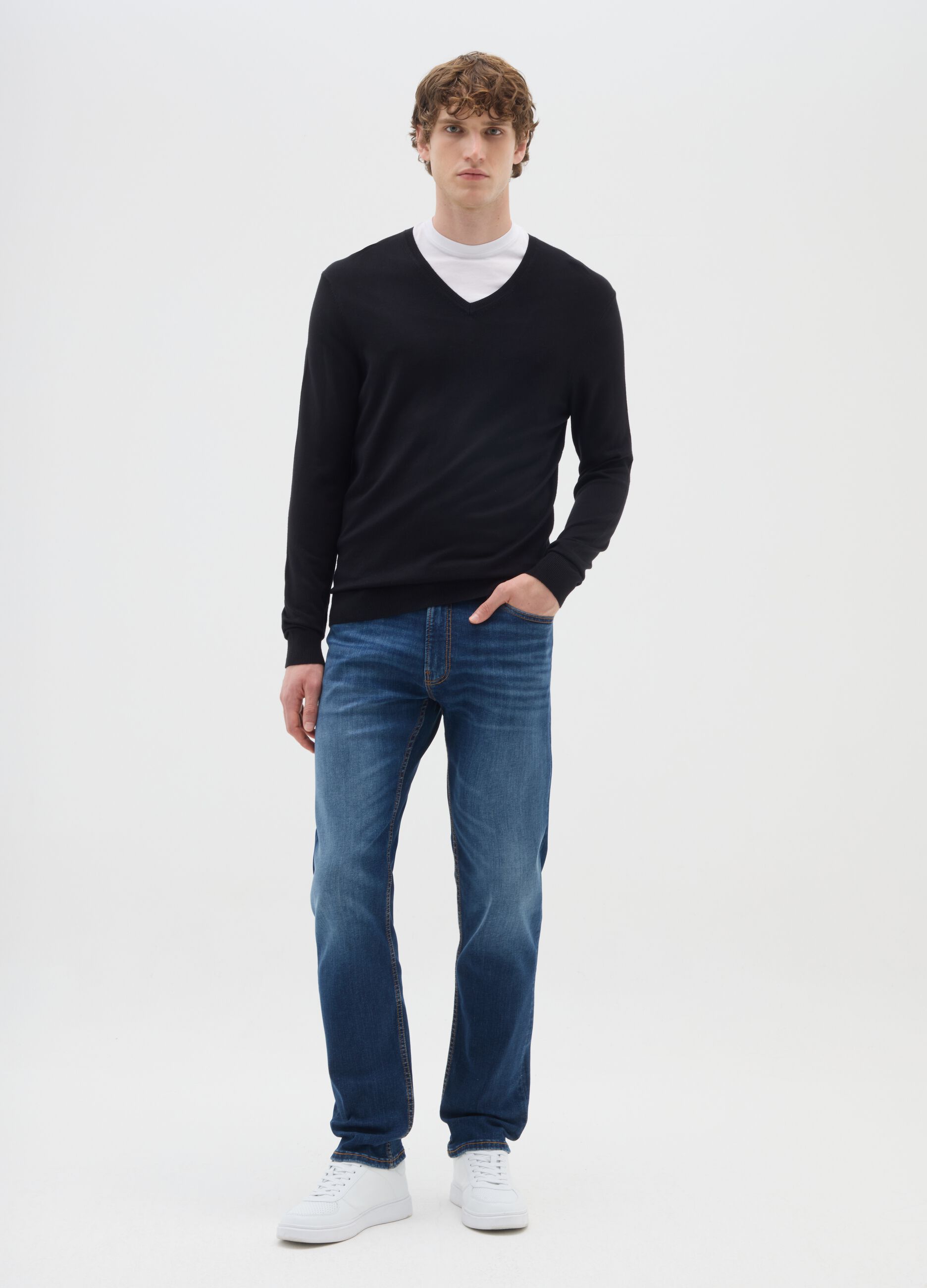 Regular fit blue stretch denim jeans