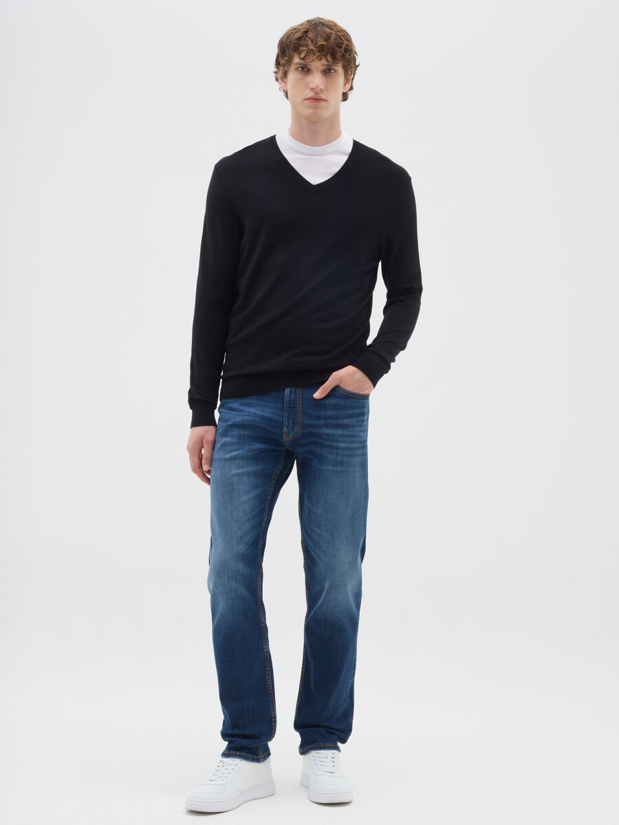 Regular fit blue stretch denim jeans_0