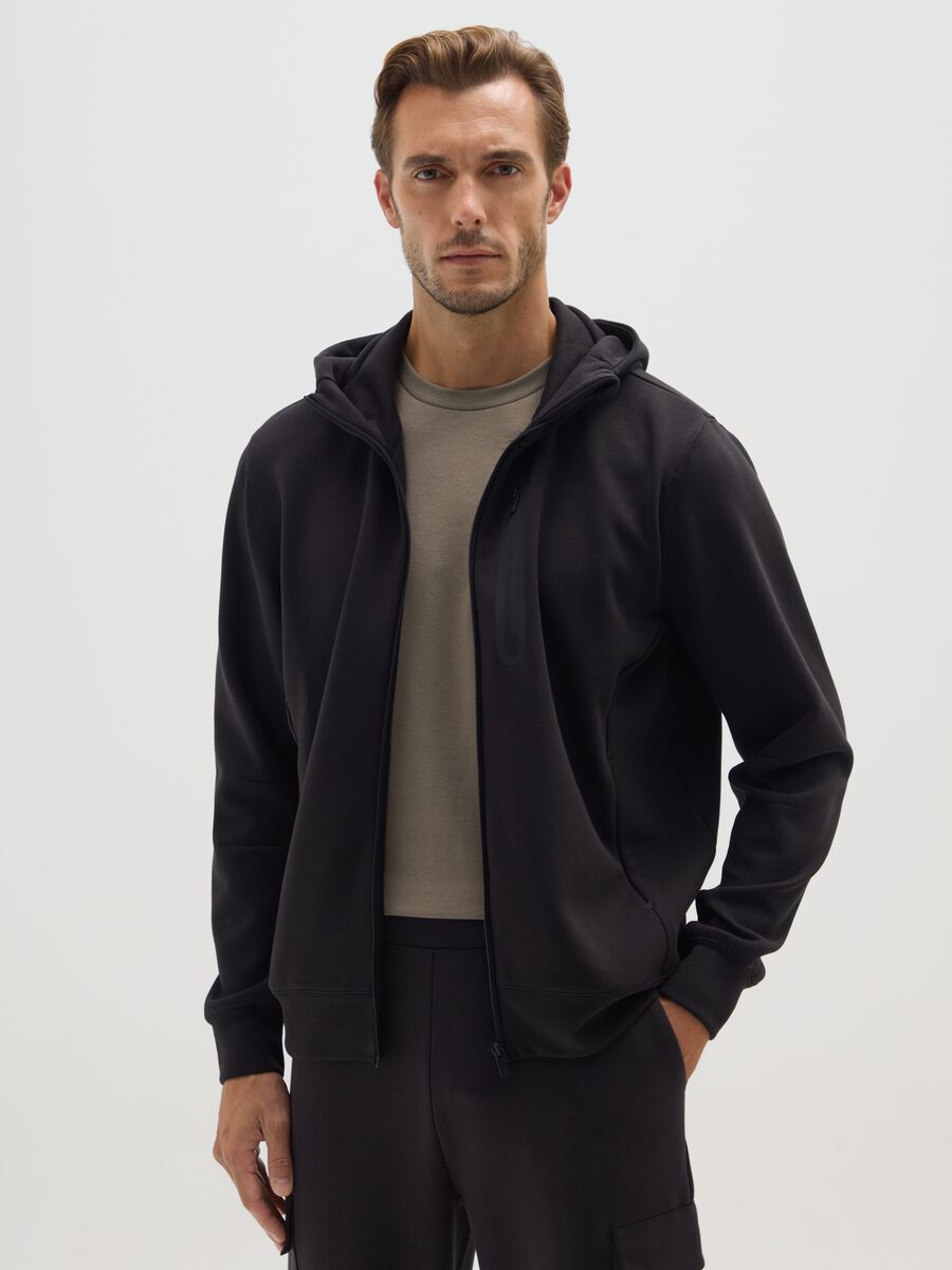 Black regular fit hoodie with zip_0