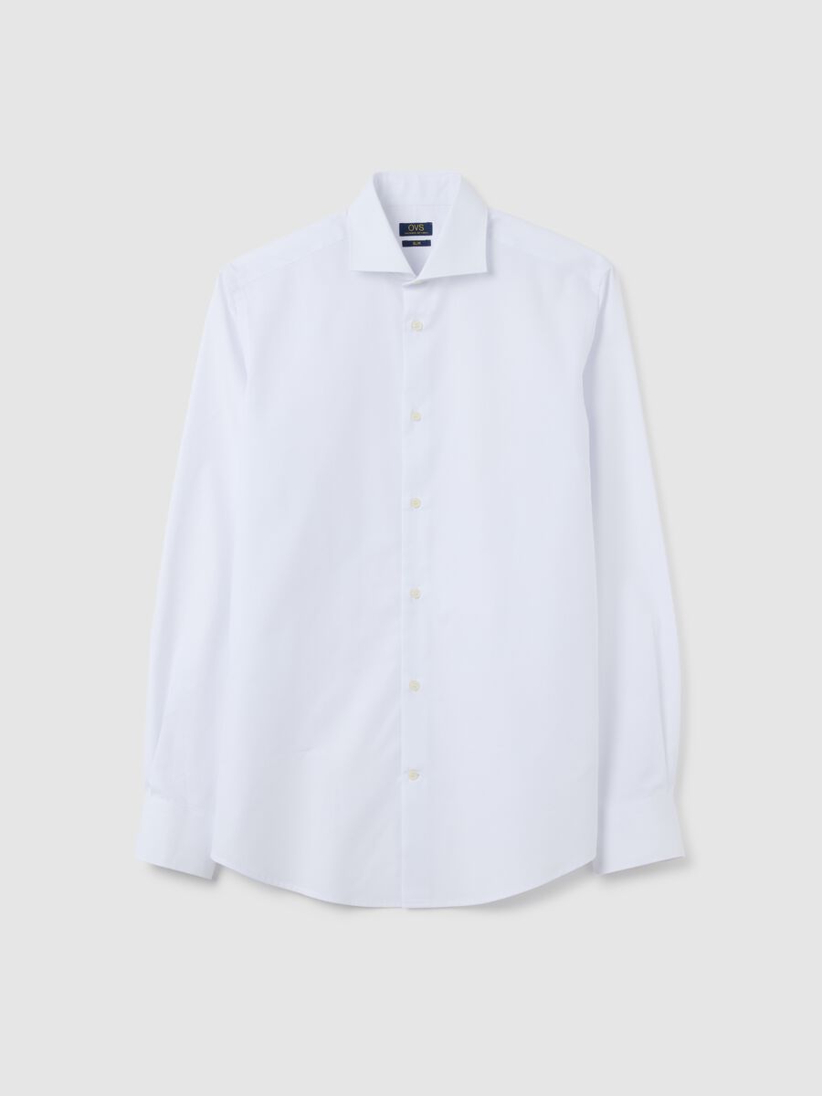 Men's pure white cotton slim fit shirt_0