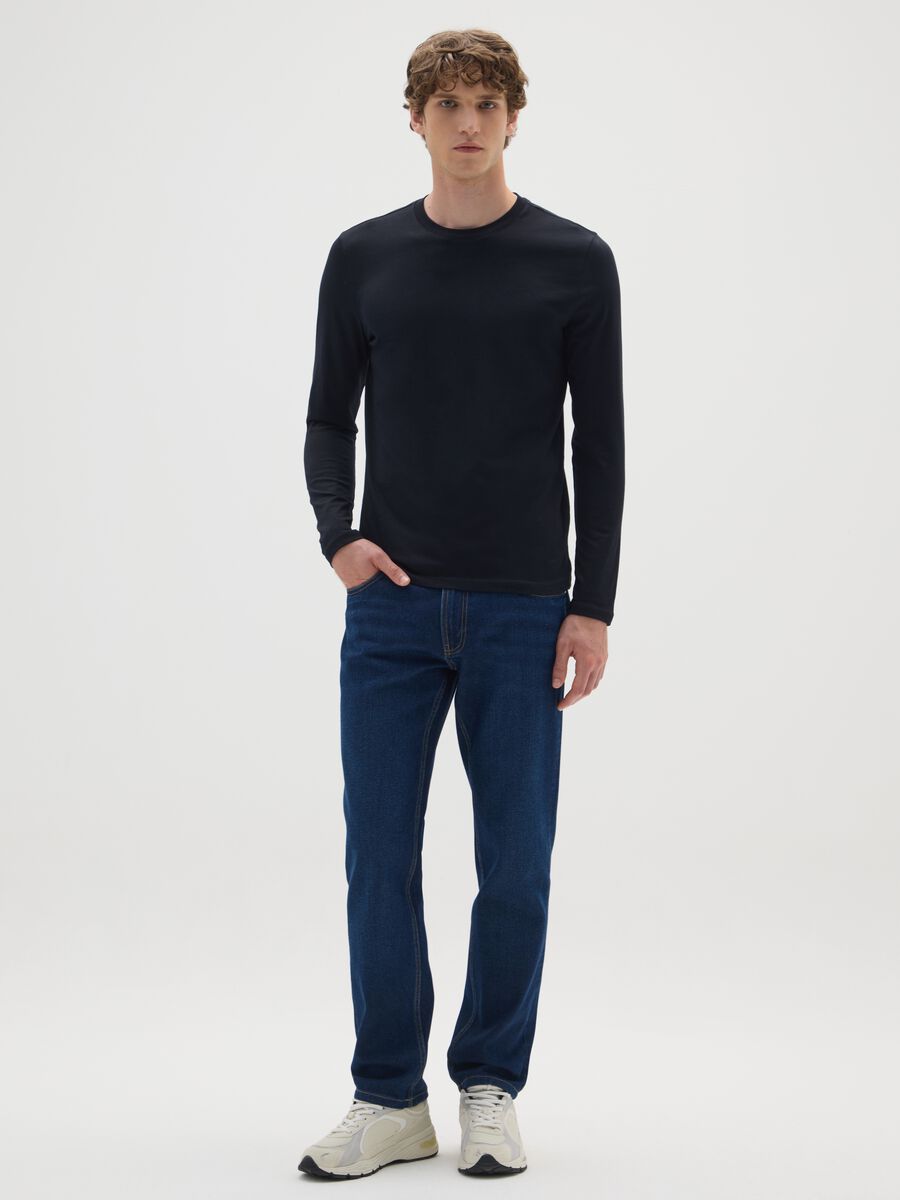 Black long sleeve pure cotton T-shirt_1