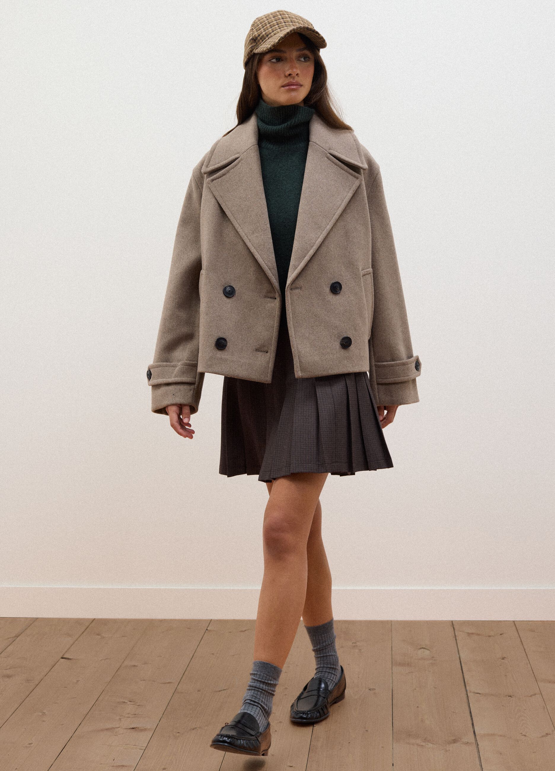Brown wool and viscose blend coat